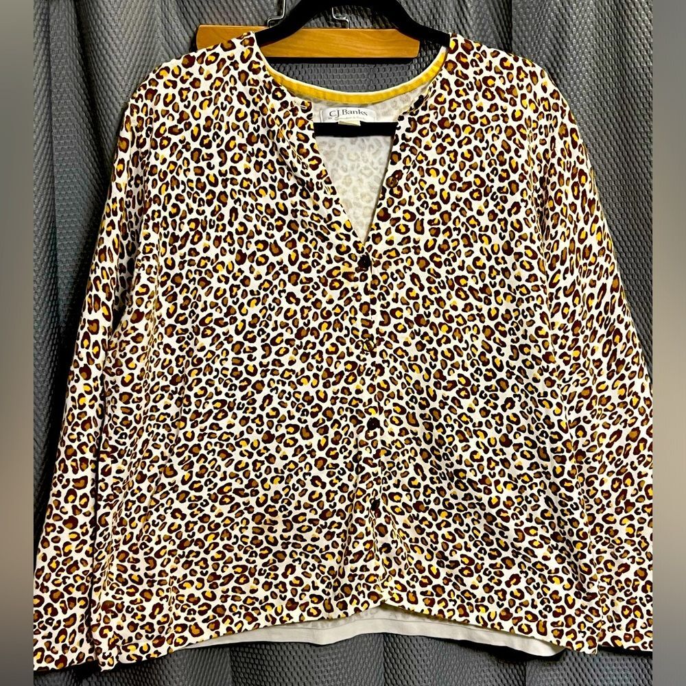 CJ Banks | Leopard Print Cardigan Sweater Button Up long Sleeve